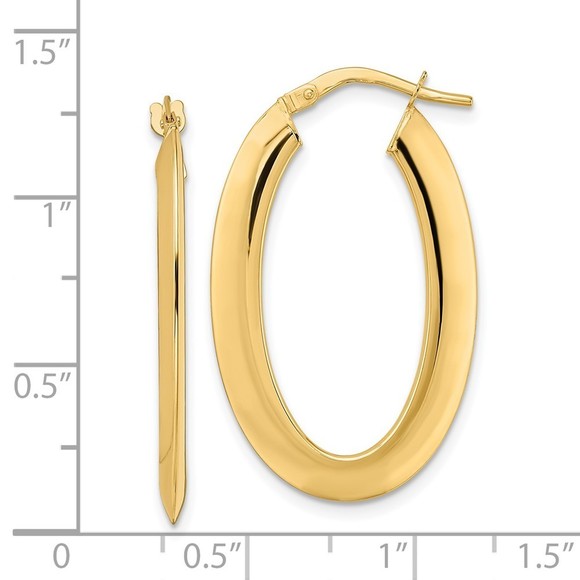 14K Polished Oval Hoop Earrings - Picture 2 of 4